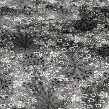 100% LINEN Fabric William Morris hyacinth grey print - Modern vintage botanical - Victorian Art Craft gray 3151