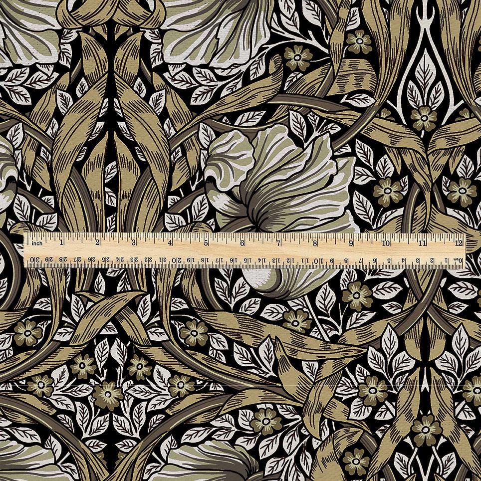 William morris Pimpernel 100% LINEN Art crafts Fabric - khaki brown British Victorian flax - sewing upholstery clothing home decor 3802