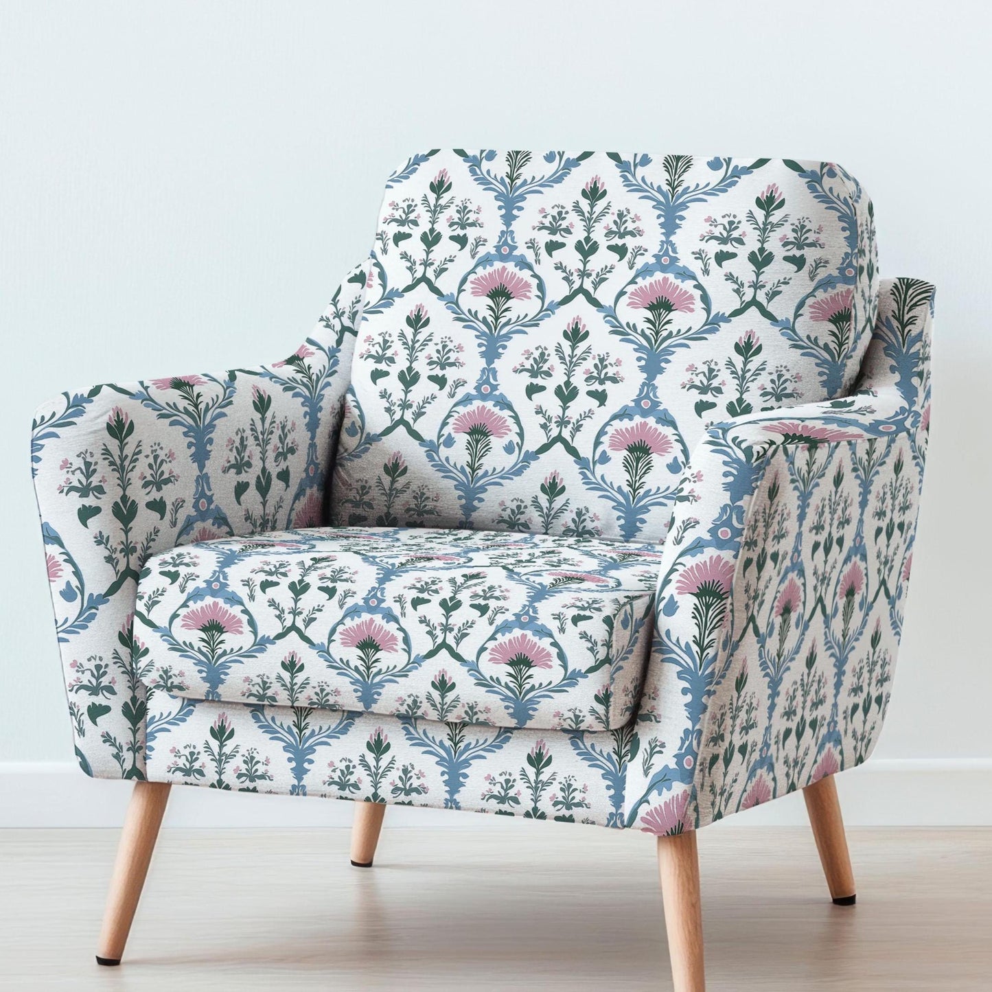 100% LINEN Fabric UPHOLSTERY 12oz - Preppy print on linen - pink blue green Grandmillenial - floral upholstery 2254