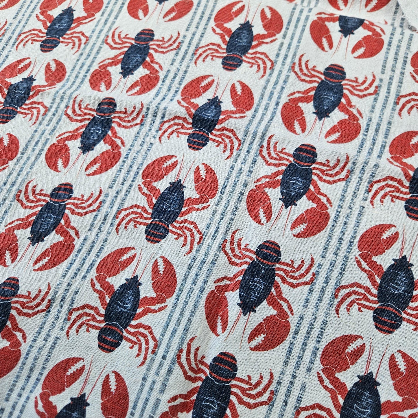 100% LINEN Fabric LOBSTER stripe print - linen fabric with  coastal print for upholstery home decor or medium for dress making 2535