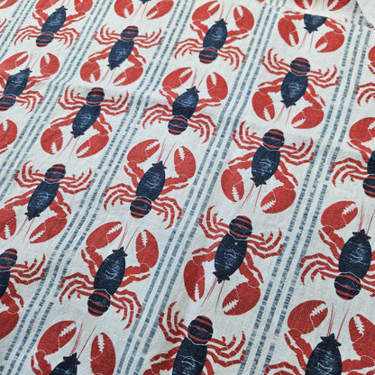 100% LINEN Fabric LOBSTER stripe print - linen fabric with  coastal print for upholstery home decor or medium for dress making 2535