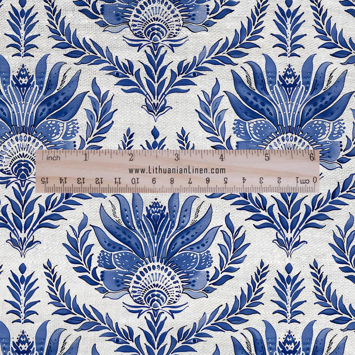 100% LINEN Fabric UPHOLSTERY 12oz - French blue block print on white linen - toile de jouy fabric - floral upholstery heavy 305