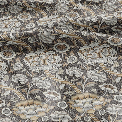 William Morris Wandle brown beige print on 100% LINEN - Victorian Art crafts linen - botanical Historical upholstery home textile 3170