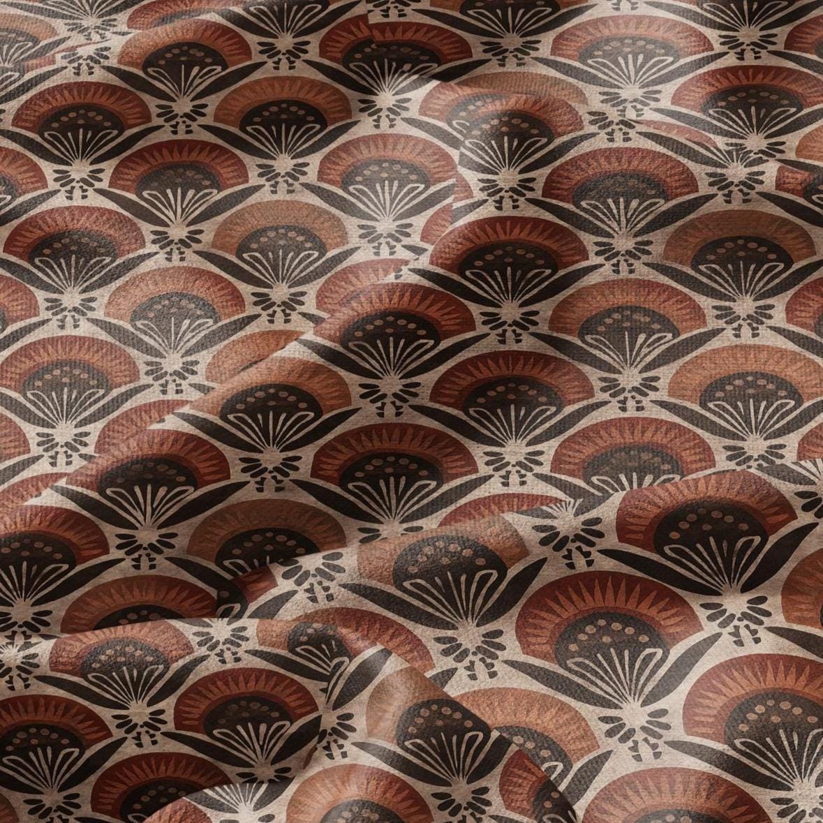 100% LINEN Fabric Retro - 2825 - Brown beige print linen heavy for upholstery home decor - medium for dress making