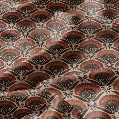 100% LINEN Fabric Retro - 2825 - Brown beige print linen heavy for upholstery home decor - medium for dress making