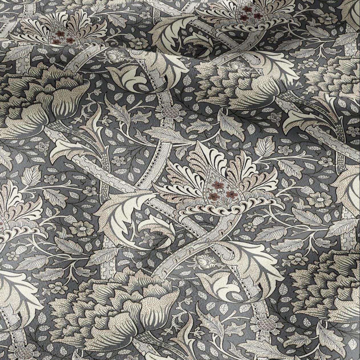 100% LINEN Fabric William Morris windrush gray print - British linen floral upholstery home textile Victorian fabrics 2737