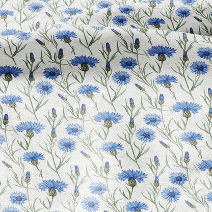 100% LINEN Fabric Block print Cornflower flower - floral upholstery home textile artisan fabrics blue green white 3039