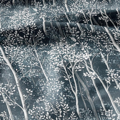 100% LINEN Fabric forest blue linen - tree print fabric for upholstery home decor dress making 2362