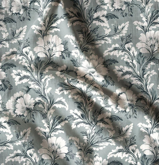 100% LINEN Fabric Floral sage green print, linen fabric with botanical print, heavy linen fabric for upholstery home decor curtains cushions