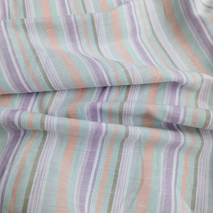 Premium Linen striped Fabric in pastel purple pink white | Medium weight multicolor stripes Roskilde Stripe for clothing home textile