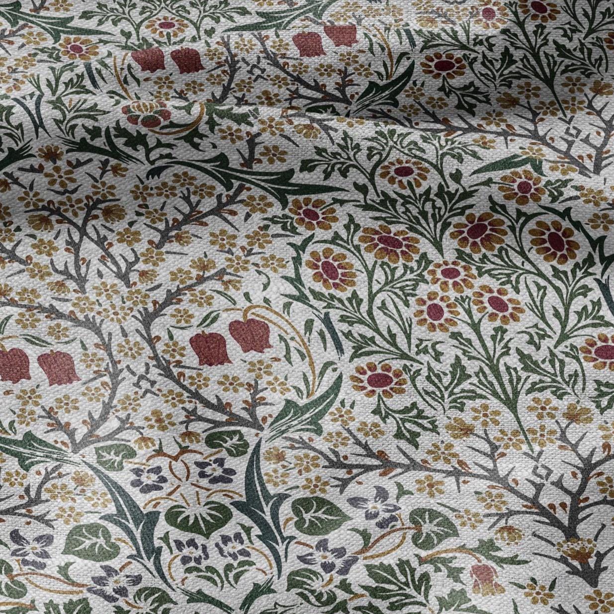 100% LINEN Fabric William Morris Blackthorn - oatmeal natur linen fabric with botanical print - Victorian Art Craft Historical 3179