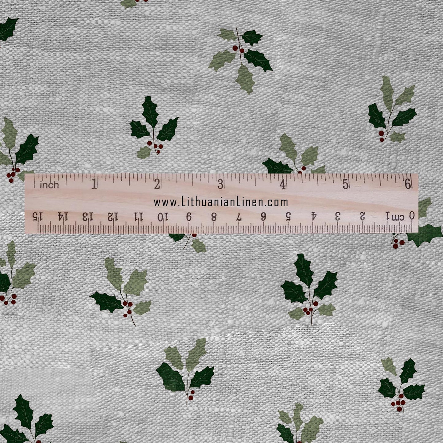 100% LINEN Fabric Green leaves on grey - oatmeal linen fabric with botanical print for upholstery home decor 3094