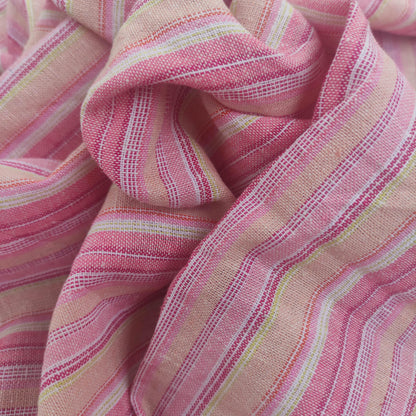 Premium Linen Santorini striped Fabric in red pink white | Medium weight multicolor stripes in red T138