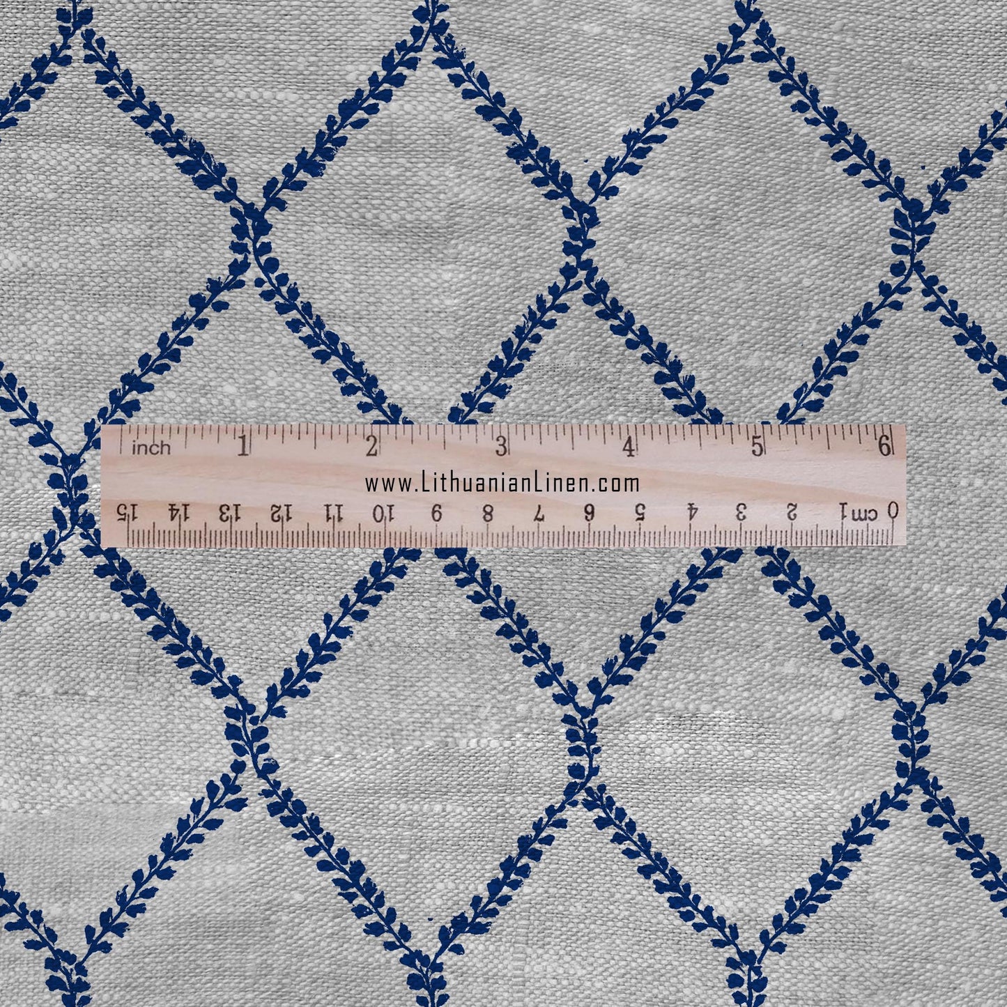 100% LINEN Fabric Herritage trellis print - Grandmillennial Modern vintage blue - upholstery curtains dress making 2949