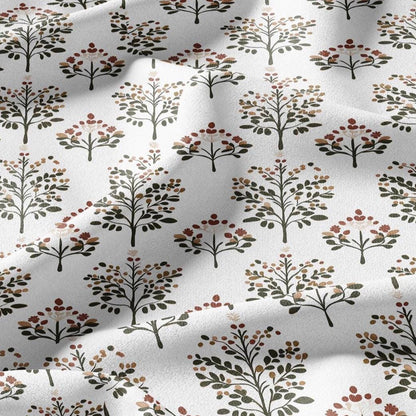 100% LINEN Fabric Block print Lotus blosoom - modern vintage botanical flower upholstery home textile artisan green yellow  white 2142