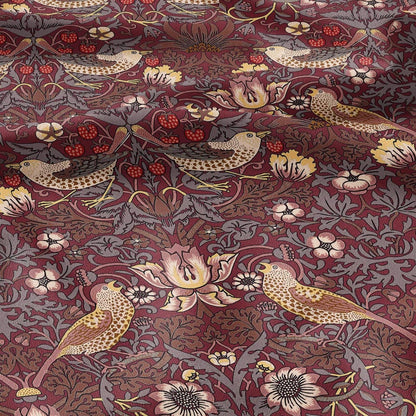 100% LINEN fabric - William Morris Strawberry thief burgundy red - British Victorian Art Craft flax - sewing home decor or clothing 3868