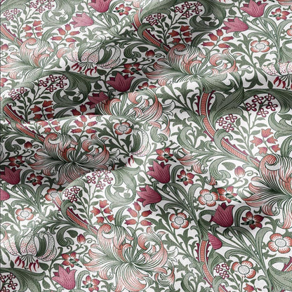 100% LINEN Fabric William Morris Golden Lily green red - British linen floral upholstery home textile Victorian fabrics 3230