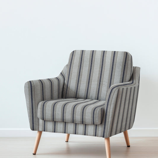 100% LINEN Fabric UPHOLSTERY 12oz - Sack stripe Belgian print on linen - Modern vintage pattern brown navy 2969