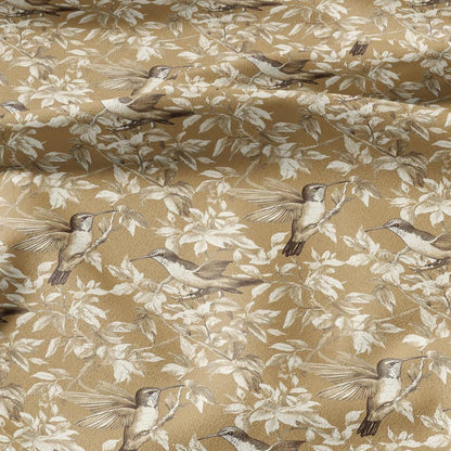 100% LINEN Fabric Colibri print - hummingbird mustard yellow - heavy linen fabric for upholstery home decor or medium for dress making 2404