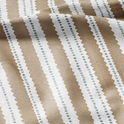 100% LINEN Fabric Scalloped stripe print - retro sepia brown dot stripe - for upholstery home decor - medium for dress making 2884GR