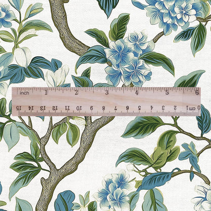 100% LINEN Fabric Block print Lotus blosoom - modern vintage botanical flower upholstery home textile artisan green gray  white 2370