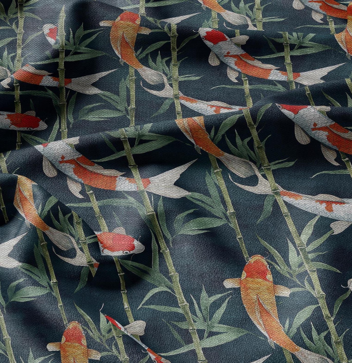 100% LINEN Fabric in KOI fish print - botanical linen fabric for upholstery home decor curtains pillowcases dress making Lithuania Linen