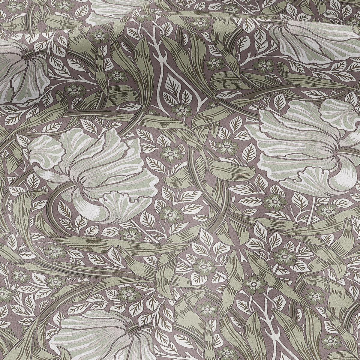 100% LINEN fabric - William Morris Pimpernel green pink - British Victorian flax - sewing upholstery home decor or clothing 3855