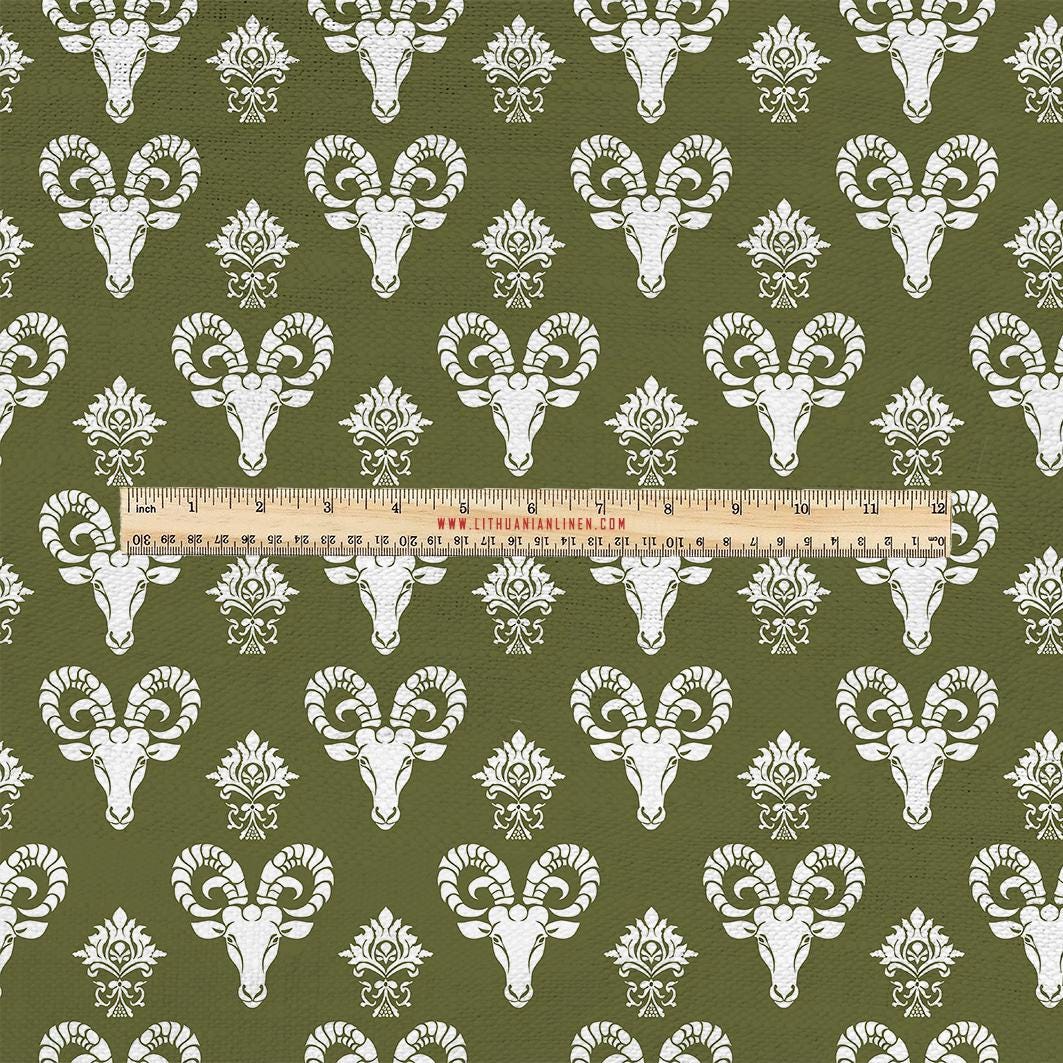 100% LINEN Fabric UPHOLSTERY 12oz - Grandmillenniar Animal print on linen - Modern vintage Victorain Sheep Aries upholstery 2153