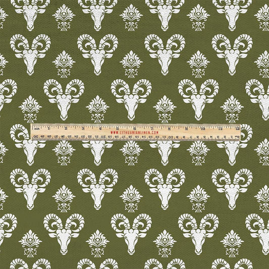 100% LINEN Fabric UPHOLSTERY 12oz - Grandmillenniar Animal print on linen - Modern vintage Victorain Sheep Aries upholstery 2153
