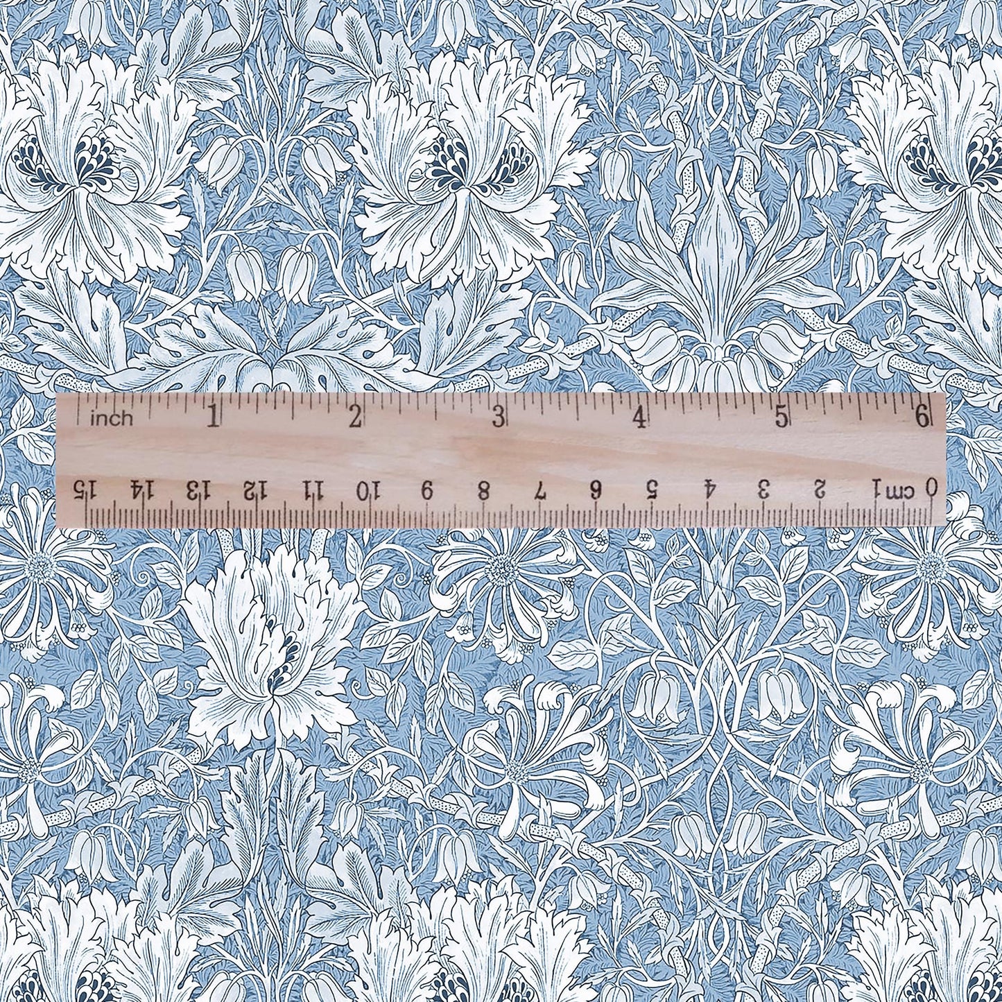 100% linen fabric William Morris Honeysuckle blue print - Victorian Art crafts - Historical pattern fabric upholstery dress making 3301