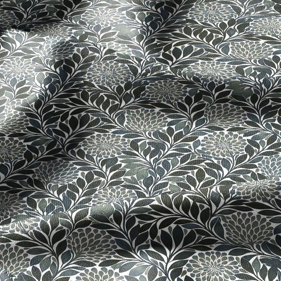 100% linen fabric greenfloral print - Vintage flower blossom botanical - modern vintage 3396