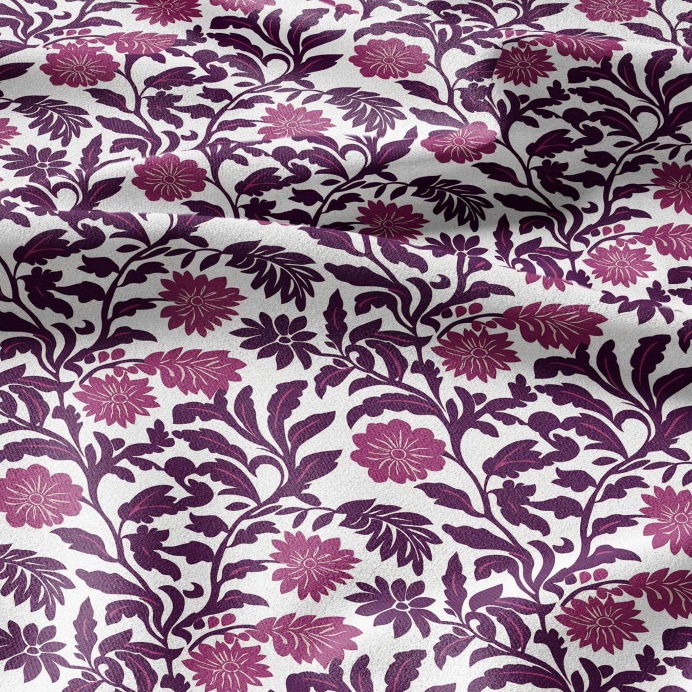 100% LINEN Fabric Purple floral block print on white - heavy linen fabric for upholstery home decor or medium for dress making 2372