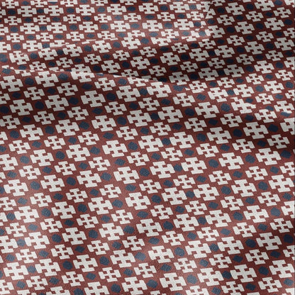 100% LINEN Fabric block Cross Fabric - indigo blue red X print on white - heavy linen fabric for upholstery home decor 2588