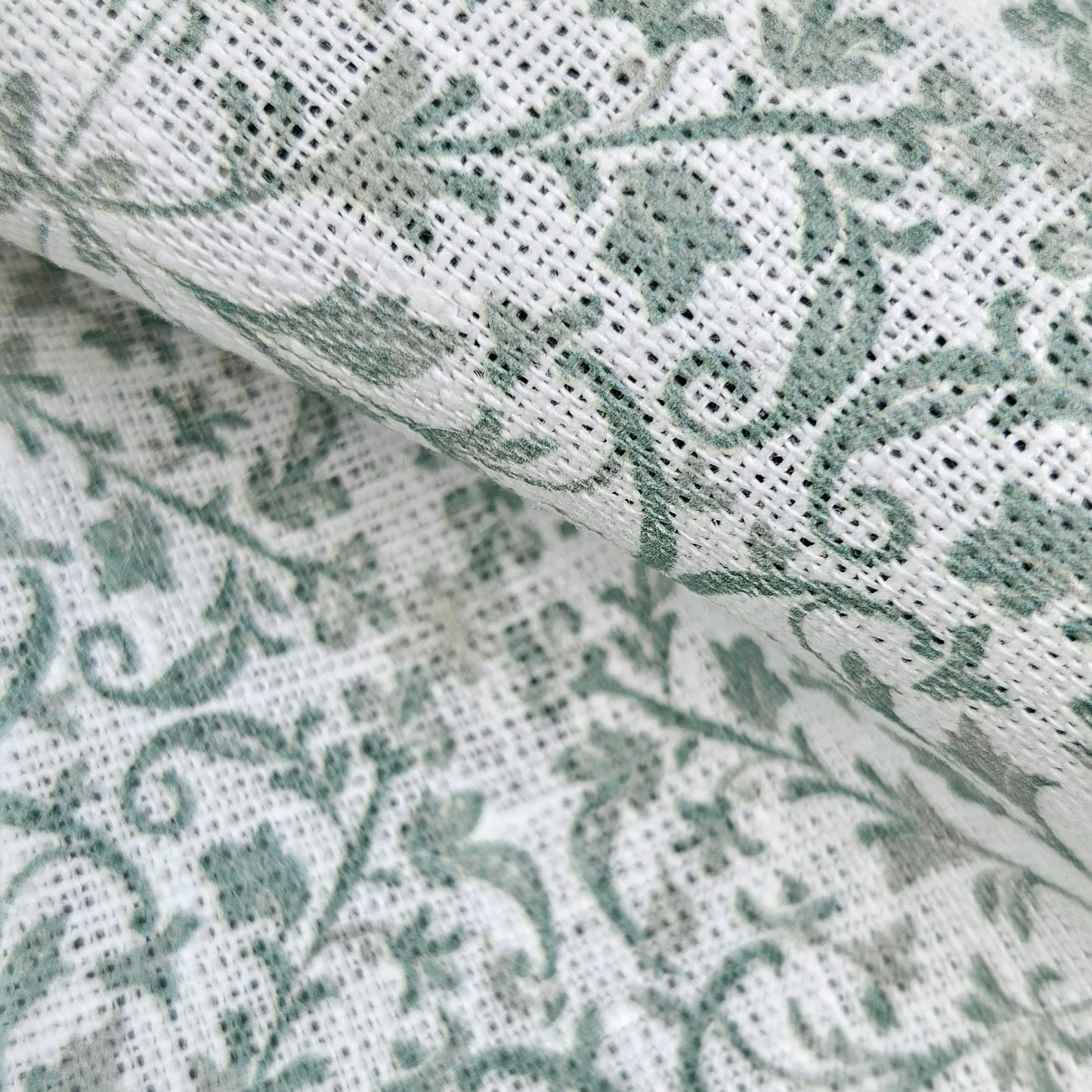 100% LINEN Fabric block print sage green on white - heavy linen fabric for upholstery home decor or medium for clothing 2559