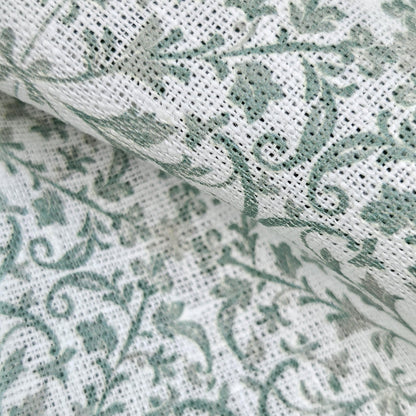 100% LINEN Fabric block print sage green on white - heavy linen fabric for upholstery home decor or medium for clothing 2559