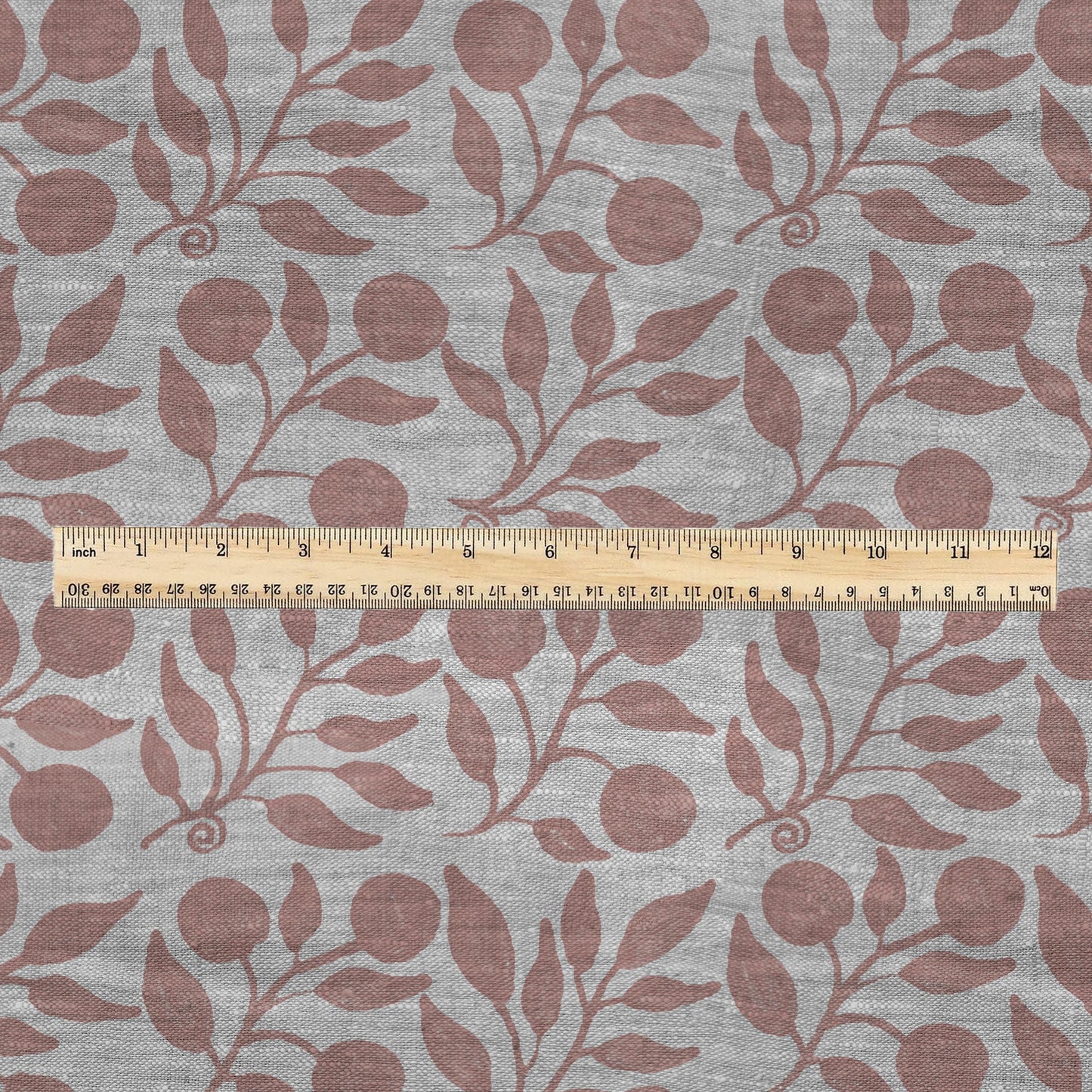 100% LINEN Fabric William Morris Rosehip pink gray - oatmeal linen fabric with botanical print - Victorian Art Craft Historical 3280