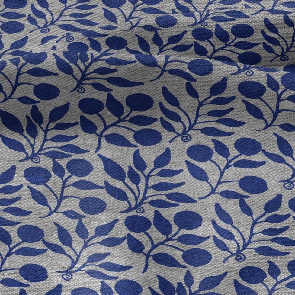 100% LINEN Fabric William Morris Rosehip blue gray - oatmeal linen fabric with botanical print - Victorian Art Craft Historical 3285