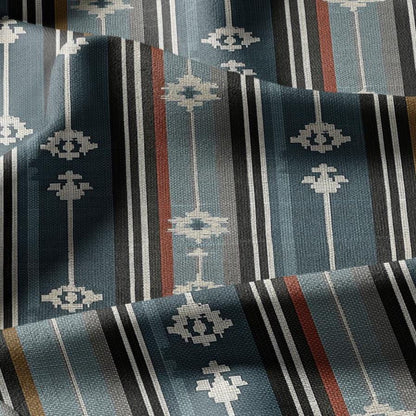 100% linen fabric green blue red tribal abstract stripe print - Vintage geometric modern geometric 3393