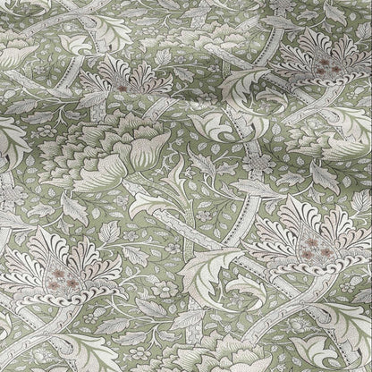 William Morris Windrush green print on 100% LINEN - Victorian Art crafts linen Fabric