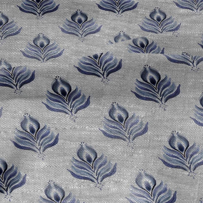 100% LINEN Fabric print Blue peacock feather - oatmeal linen fabric with animal print - heavy for home decor clothing 2746