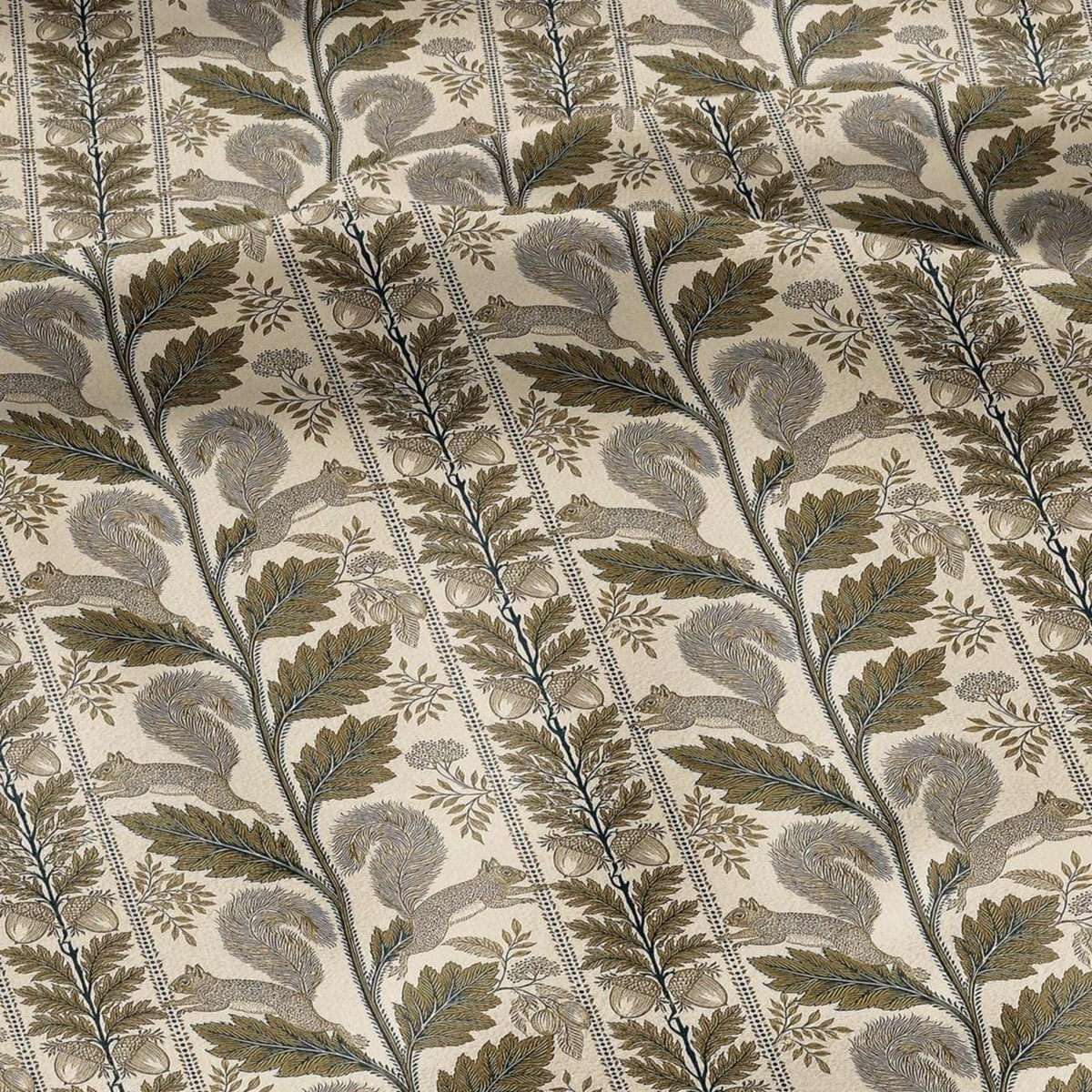 100% LINEN Fabric Woodland - Brown floral print with Squirrel Neutral Fabric by the Yard by LithuanianLinen 3788