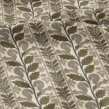 100% LINEN Fabric Woodland - Brown floral print with Squirrel Neutral Fabric by the Yard by LithuanianLinen 3788