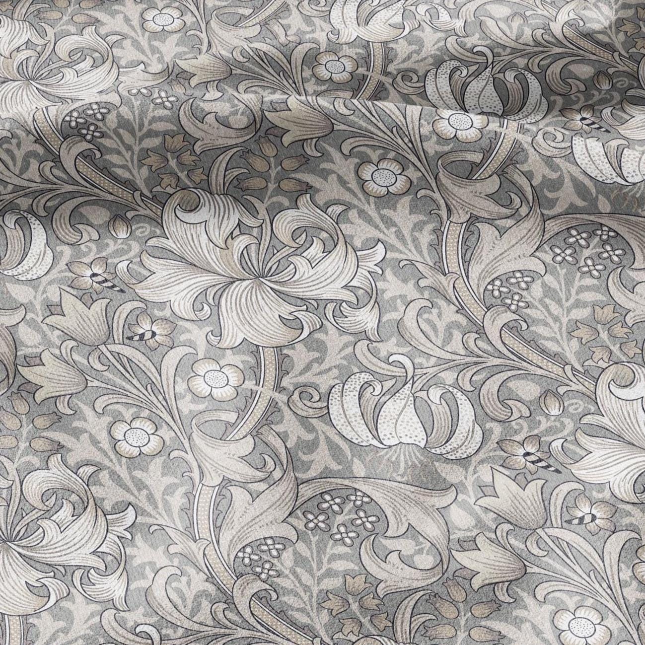 100% LINEN Fabric William Morris Golden Lily Beige print- British linen floral upholstery home textile Victorian fabrics 3214