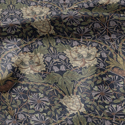 100% linen fabric William Morris Honeysuckle dark colorful print - Victorian Art crafts - Historical pattern fabric upholstery sewing 3313