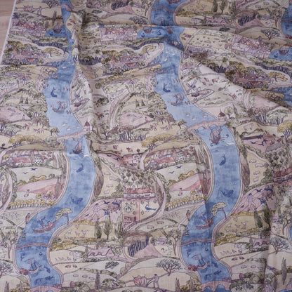 100% linen fabric - River Landscape Countryside - Victorian Art crafts - Historical pattern for upholstery dress making 2996