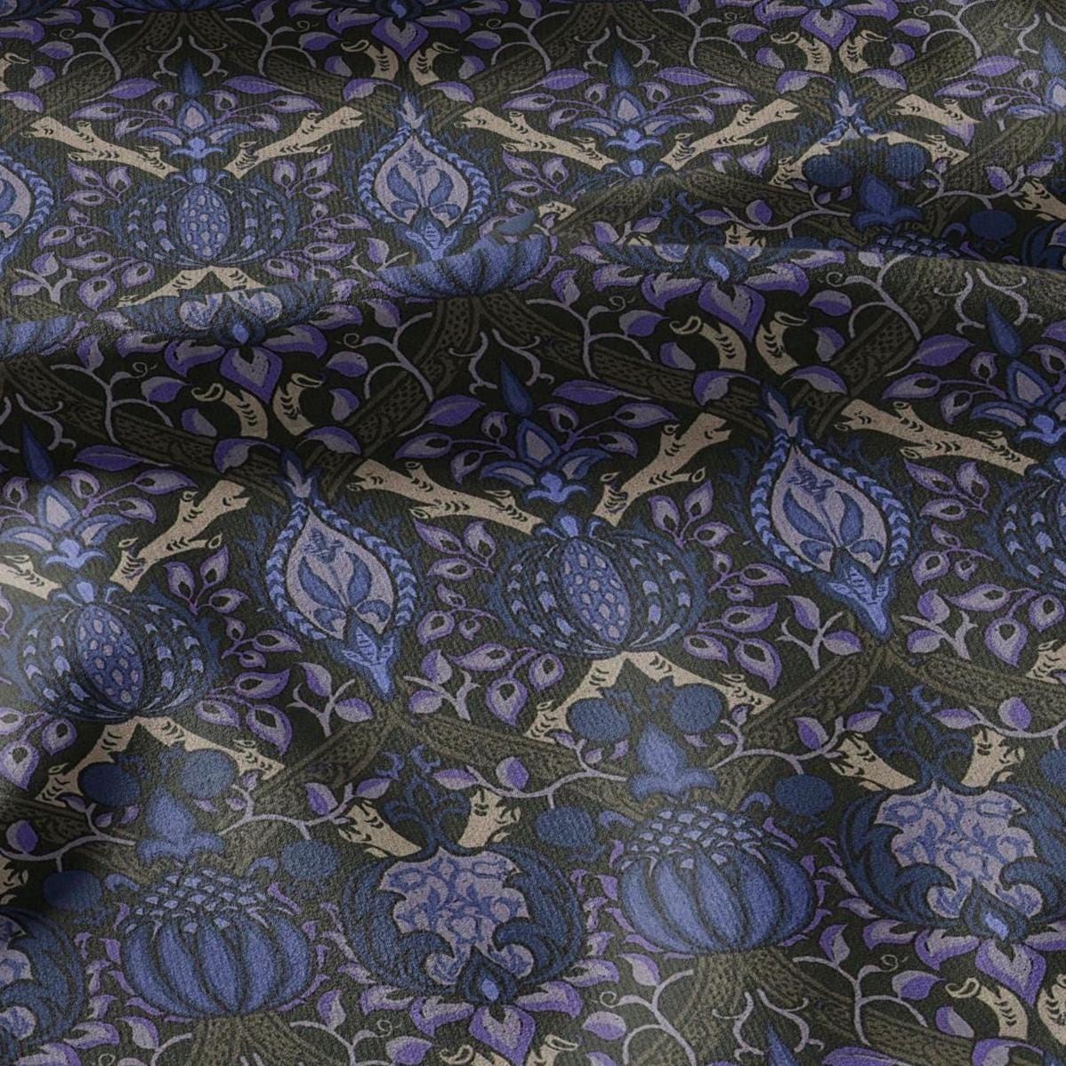 100% LINEN Fabric William Morris Granada - British linen floral upholstery home textile Victorian fabrics dark blue 3229