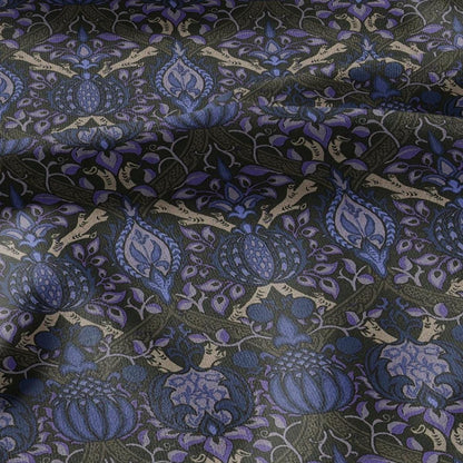 100% LINEN Fabric William Morris Granada - British linen floral upholstery home textile Victorian fabrics dark blue 3229