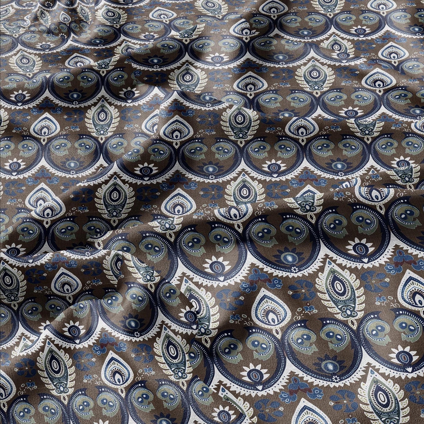 100% linen Vintage Brown Paisley Print fabric for Curtain Upholstery Cushion - Vintage Indian block print fabric for dress making sewing
