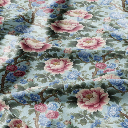 100% LINEN Fabric Chinoiserie Peony print - modern contemporary print on linen fabric upholstery dress making curtains