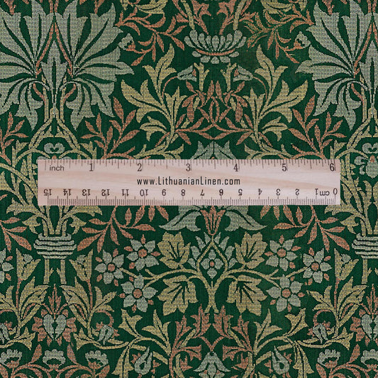 William Morris Green tapestry print on 100% LINEN fabric - Victorian Art and crafts Linen fabric botanical Historical pattern 2110
